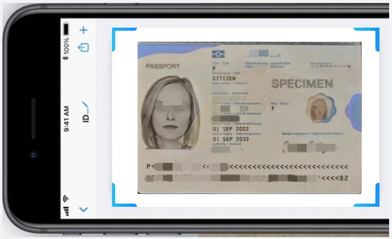 National Immigration Administration example showing how to photograph a passport data page for arrival card filling
