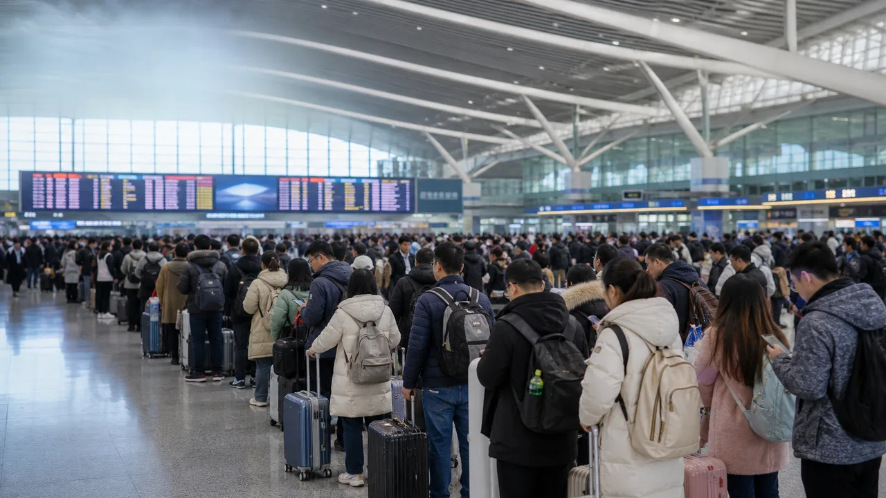 Crowded high-speed rail station during a China holiday travel rush